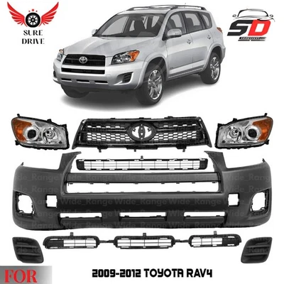 Front Bumper Cover Primed Plastic & Headlights Kit For 2009-2012 Toyota RAV4 — 第 1/4 张图片