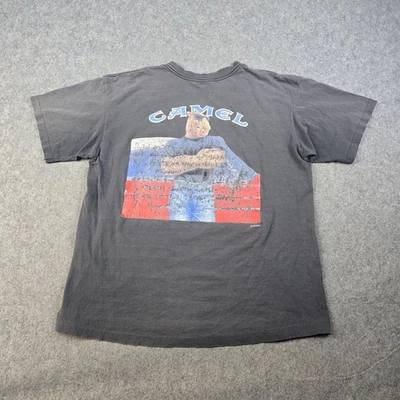 Vintage Camel Shirt Mens XL Black Faded Joes Garage 90s Single Stitch Pocket Tee - image 1 of 4