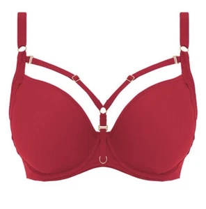 FREYA TEMPTRESS UNDERWIRED MOULDED PLUNGE BRA with Strapping In RED Size UK 36GG - Picture 1 of 12