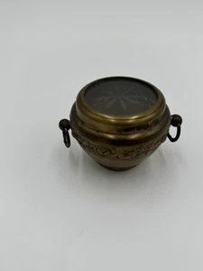 Antique Brass Incense Burner Pot with Handles Ornate Etched Vintage Decor - Picture 1 of 19
