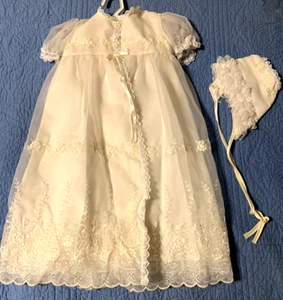 Vintage Sears Baby Girl Christening Set White Coat, Dress, Slip, Hat Made USA - Picture 1 of 6