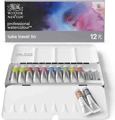 Winsor & Newton Professional Watercolor TUBE TRAVEL TIN 12 X 5ml FAST SHIPPING - image 1 of 3