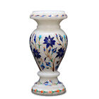 11" White Marble Flower Vase Pot Lapis Mosaic Inlay Malachite Antique Mosaic K17