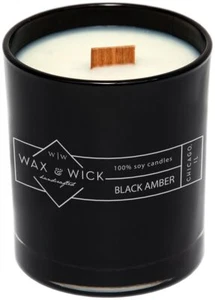 12oz Scented Candle for Men 100% Soy Wax Double Wood Wick Black Jar Black Amb... - Picture 1 of 8