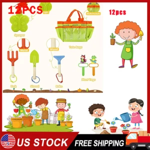 Kids Outdoor Gardening Tools Set 12 PCS Toddler Gardening Toys Gift for Age 3-8 - Picture 1 of 8