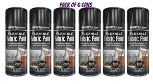 6x BLACK FABRIC SPRAY PAINT Flexible Leather Vinyl Textile Clothes Fast Dry 200m - Picture 1 of 2