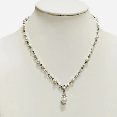 Sweet Romance Beaded Pendant Necklace Faux Pearl Crystal Birthstone Bride Prom - Image 1 of 4