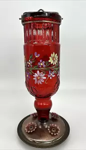 Neu Woodstream Kolibri Futterhaus handbemalt Blumen rotes Glas 11" EUC - Bild 1 von 9