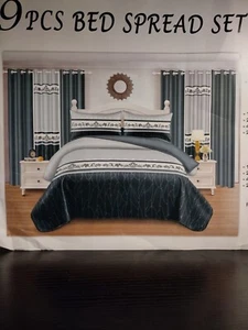 9 PCS BED SPREAD SET HOME FASHION BOLLFT CAL KING 100% POLYESTER - Picture 1 of 11