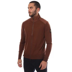 Herren Strick Belstaff Merinowolle Kebly durchgehender Reißverschluss Strickjacke in Braun - Bild 1 von 4