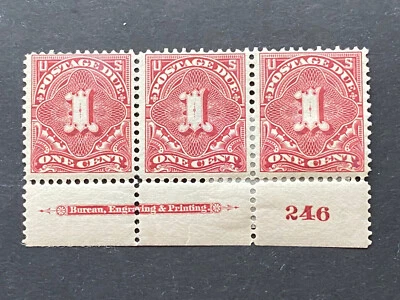 US Stamps-SC# J38  - Plate Strip Of 3 - MH - Perforation Reinforced - CV $60.00 - Image 1 of 2