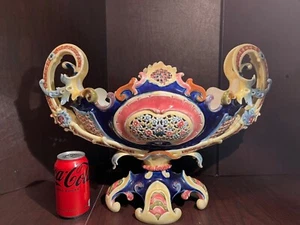Huge and Rare Art Nouveau Zsolnay Baroque Rococo Centerpiece Basket c. 1880's - Picture 1 of 9
