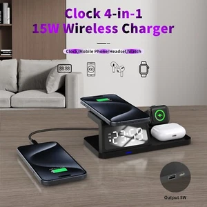 U-speed 4 in 1 Fast Wireless Charger  Digital Clock Function for Phone and Watch - Picture 1 of 14