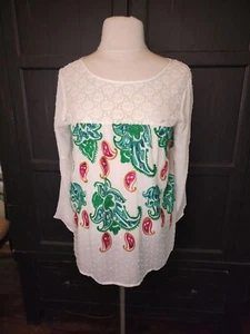Figueroa & Flower Boho Peasant Top Dotted Swiss Embroidery Women's L EUC - Picture 1 of 12