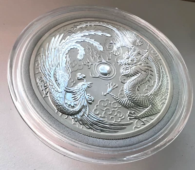 2017 Australia Dragon & Phoenix BU 1oz Silver Coin in Capsule Mirrored Gap Error - Image 1 of 4