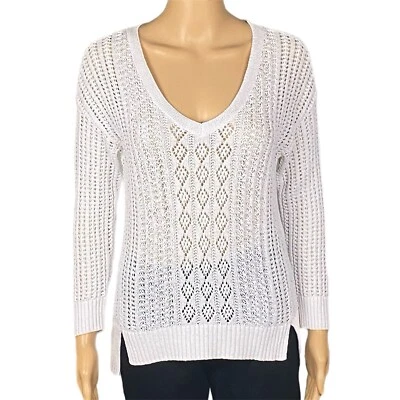 Suéter Blanco Casa Negra Punto Abierto Mixto Cuello en V Alto/Bajo Pequeño Usado en Excelente Condición Foto 1 de 4