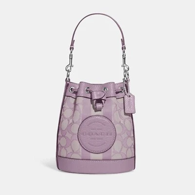 Coach Mini Dempsey Bucket Bag Signature Jacquard w/ Stripe & Coach Patch Purple - Image 1 of 4