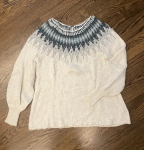 Free People Long Sleeve Cream Sweater Tunic Green Grey Yoke Detail. Size Medium - Picture 1 of 8