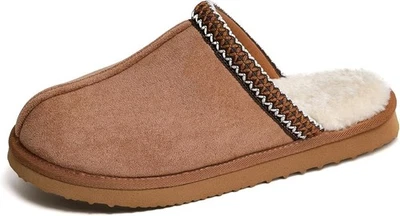 Women Slippers, Fur Lined Suede Clogs, Winter Slip On Faux Fur Warm Mules Gift - Image 1 of 4