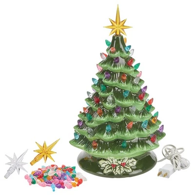 HOLIDAY PEAK Ceramic Christmas Tree S/64 Bulbs & 2 Toppers