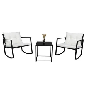 3 PCS Rattan Wicker Rocking Chair w/ Table Bistro Set Patio Garden Furniture New - Picture 1 of 12