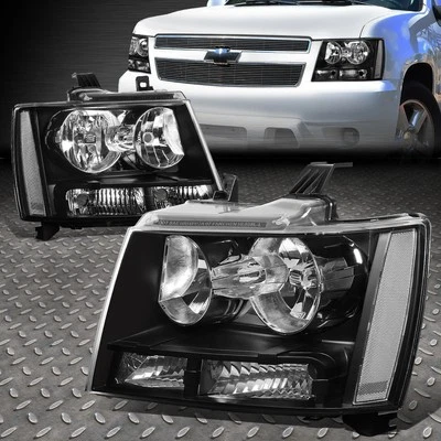 FOR 07-14 CHEVY TAHOE SUBURBAN BLACK HOUSING CLEAR CORNER HEADLIGHT HEAD LAMPS - Image 1 of 4