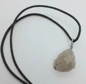 RUTILATED QUARTZ GEMSTONE 16X21mm WIRE WRAPPED PENDANT 20" BLK CORD NECKLACE  - Picture 1 of 3