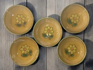 Vintage Metlox Set of 5 Poppytrail California Dahlia Gold Coupe Bowls, 6 7/8” - Picture 1 of 3