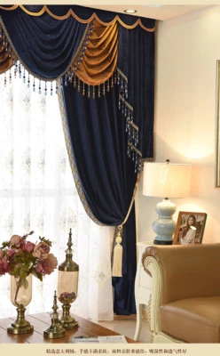 high class European thicken solid blue Italy velvet blackout curtain E919* - Image 1 of 4