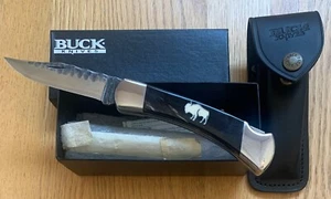 STUNNING BUCK L E CHIPPED FLINT BUFFALO HORN 110 KNIFE NEVER USED IN BOX D24 - Picture 1 of 7