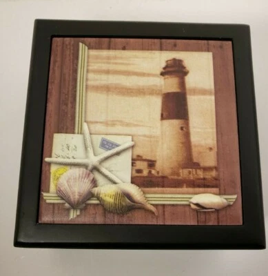 Caja de madera conchas de faro decoración día del padre cumpleaños Navidad joyas Foto 1 de 4