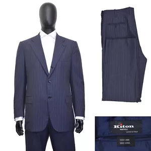 RRP5600$ Men's Kiton Napoli Suit 44US/UK 54IT Pure Wool 14 Micron Blue Striped - Picture 1 of 16