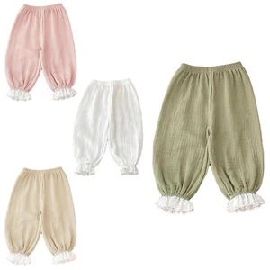 Girl Summer Harem Trousers Breathable Cotton Pants Lace Trim Loose Baggy Pants - Picture 1 of 52