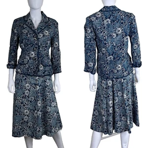 Conjunto Blazer Vestido Eddie Bauer Para Mujer Talla 8 Azul Algodón Floral Línea A Midi Lino - Imagen 1 de 13