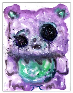 HAPPY GRAVE original mixed media Painting 2023 surreal dark art "PURPLE BEAR II" - Picture 1 of 1