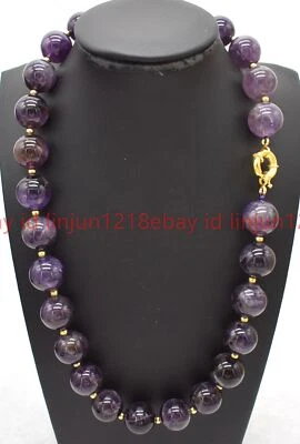 Natural Beautiful 14mm Purple Amethyst Round Gemstone Beaded Necklace 16-24in - Image 1 of 4