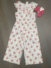 NWT Janie and Jack girl SUMMER SPRING white pink floral romper bow 2-piece SET 5