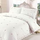 SOPHIE FLORAL CREAM KING SIZE DUVET COVER SET EMBROIDERED FLOWERS