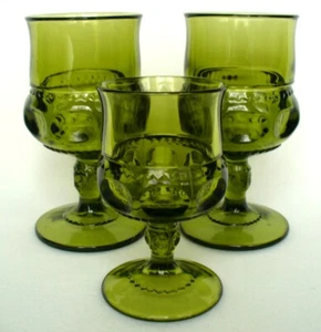 3~Vint~INDIANA~Wine~GLASS~Green~5.75" &4.5"~GOBLETS~Crown Thumbprint~PEDESTAL~EC - Picture 1 of 20