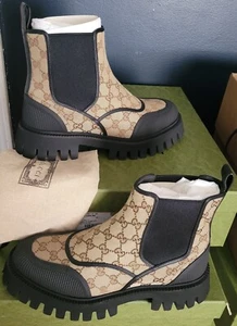 NEU AUTHENTISCH GUCCI GG STOFF STIEFELETTEN "BEIGE EBENHOLZ" HERREN GUCCI 10 (US 10,5) - Bild 1 von 5