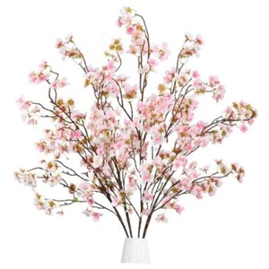 Artificial Cherry Blossom Flowers 4 Pcs Faux Cherry Blossom Stems Faux Pink - Picture 1 of 8