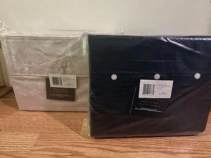 Ralph Lauren Floral Jacquard Cotton Fitted Sheet  White - Navy Or Silver - Picture 1 of 4