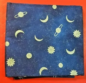 Fabric ½ yard (18" x 45") Blue Sparkly Stars & Sky Moon Planet 100% Cotton - New - Picture 1 of 3