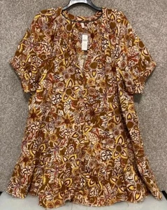 Anthropologie Pilcro Womens Puff Sleeve Floral Mini Cotton Linen Dress Sz 3X NWT - Picture 1 of 13
