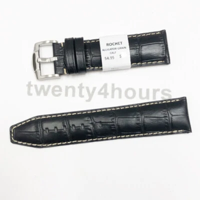 Correa de reloj de cuero de grano de cocodrilo ZRC Nº 559 en 24 mm: azul marino, negro o marrón Foto 1 de 4