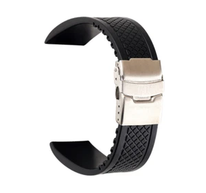 Universal FKM Soft Rubber Watch Strap Band Replacement Wristband Bracelet -Black - Picture 1 of 9