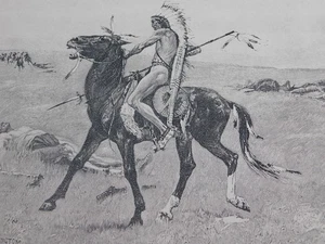 1800 Frederic Remington Grabado Nativo Americano Antiguos Tiempos N'ern Plains Indio - Imagen 1 de 3