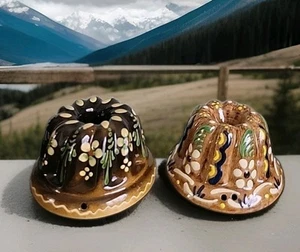 VTG Set Of 2 Alsace Handpainted Florals Pottery Pudding/Cake Mold • - Picture 1 of 9