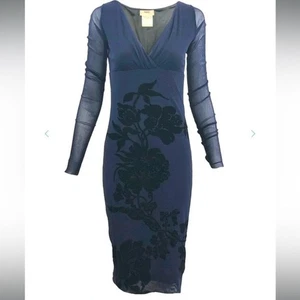 FUZZI John Paul Gaultier NAVY BLUE Floral Black Overlay DRESS - JPG - Size: MED - Picture 1 of 8