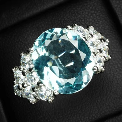 Роскошные кольца из белого золота 925 пробы с арктическим синим овальным аквамарином 7,20 карата - Изображение 1 из 4